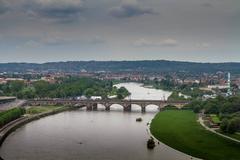 View of Marienbrücke bridge in Dresden along the Elbe River