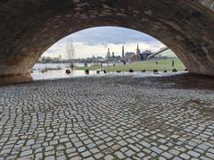 Flooding of the Elbe River in Dresden with Marienbrücke in view