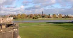 View of Palaisufer in Dresden Neustadt from Marienbrücke, showing Dreikönigskirche and Japanisches Palais