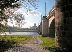 Street-Marienbrücke over the Elbe River in Dresden with Yenidze in the background