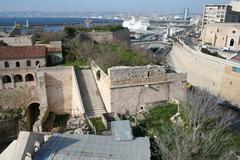 Fort Saint-Jean de Marseille from the king René's tower with Saint-Jean church under renovation