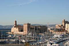 Fort Saint-Jean and Saint-Laurent Church at the entrance of the Old Port of Marseille