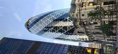 Ground level view of The Gherkin building in central London