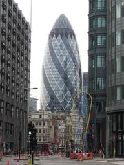 The Gherkin 30 St Mary Axe seen down Bishopsgate, Spitalfields