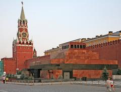 Lenin Mausoleum and Spasskaya Tower at Red Square in Moscow