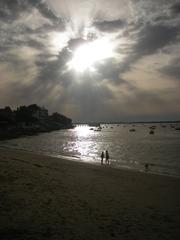 Panoramic view of Arcachon beach and waterfront buildings