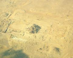 Aerial view of the northern Sakkara temple and pyramid field with Djoser's step pyramid