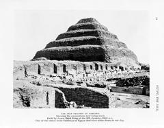 Bird's eye view of the step pyramid of Sakkara with ongoing excavations