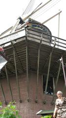 Close-up of the structure of the windmill and the tour guide in Sloten, Amsterdam