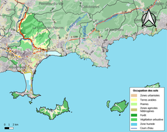 Map of land use and infrastructure in Hyères, France in 2018