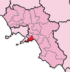 Map of the single-member electoral district of Cava de' Tirreni under the Mattarella law for the Italian Chamber of Deputies.