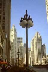 1998 photo of Chicago skyline featuring iconic buildings and Lake Michigan