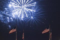 American flags with fireworks on 4th of July in Chicago