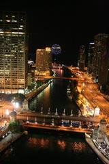 Fireworks at Navy Pier seen from the restaurant Sixteen at Trump International Hotel and Tower in Chicago