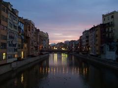 Onyar river and Pont de les Peixeteries Velles at night, Girona, Catalonia