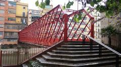 Pont de les Peixateries Velles bridge in Girona on a rainy day