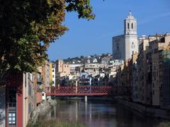 Pont Palanques Vermelles in Girona with the Cathedral in the background