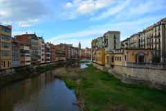 View of Girona along the Riu Onyar from Pont de Pedra