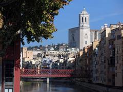 Pont Palanques Vermelles in Girona with the Cathedral in the background