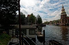 Panorama view of Oudeschans, Montelbaanstoren in Amsterdam