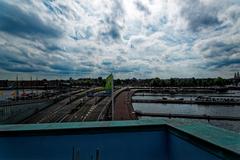 Panoramic view of Oosterdok and NEMO Science Centre in Amsterdam