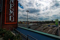 Panorama view of Oosterdok in Amsterdam from the NEMO Science Centre roof terrace