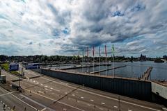 NEMO Science Centre in Amsterdam panorama view over IJtunnel entrance