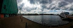 Panorama view of NEMO Science Centre and Oosterdok in Amsterdam