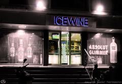 Icewine bottles on shelves in a liquor shop at Stella, Vasai