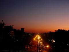 Illuminated road towards Papdi in the evening