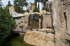 lush green landscape in Bioparc Valencia with giraffes and zebras