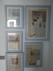 Zagreb's Museum of Broken Relationships entrance with newspapers displayed in the hall