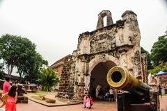 A Famosa fortress in Malacca with a cannon view