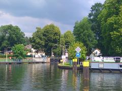 Schleuse Woltersdorf with boats and surrounding greenery