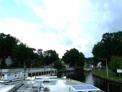 Schleuse Woltersdorf with boats and surrounding greenery