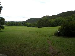 Meiereiwiese field with Burgruine Moedling castle ruins in the background