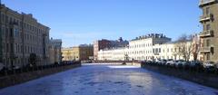 Postoffice Bridge in Saint Petersburg with cityscape background