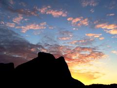 Pedra da Gávea seen from Barra Beach at sunrise, Rio de Janeiro