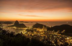 Tijuca National Park night view of the Mirante Dona Marta, Sugar Loaf, Botafogo Bay