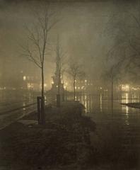 A Wet Night, Columbus Circle painting by William A. Fraser