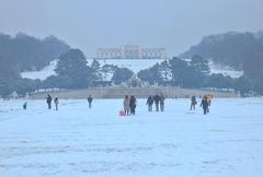 Schönbrunn Palace Park with Neptune Fountain and Gloriette in the background, Vienna