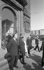 Gunnar and Alva Myrdal receiving Peace Prize in Frankfurt Paulskirche with President Heinemann present