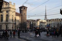 Vintage trolleybus in Piazza Castello, Italy