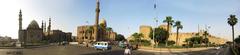 Sultan Hassan, Al-Rifai, and Al-Mahmoudia Mosques with Cairo Citadel in the background