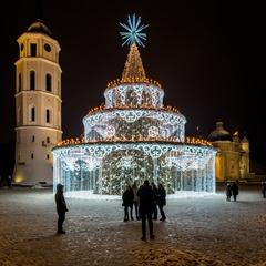 Cathedral Square in Vilnius covered in snow during December