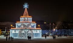 Christmas Tree on Cathedral Square in Vilnius during December