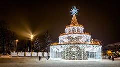 Christmas Tree on Cathedral Square in Vilnius at Night