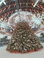 Close up of the Christmas tree in the Vilnius Cathedral Square in 2022, symbolizing a birthday cake for Vilnius' 700th jubilee