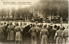 German Emperor Wilhelm II and Paul von Hindenburg arrive at Vilnius Cathedral in 1916