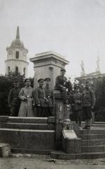 German soldiers near the dismantled monument of Empress Catherine II in Cathedral Square, Vilnius, 1916